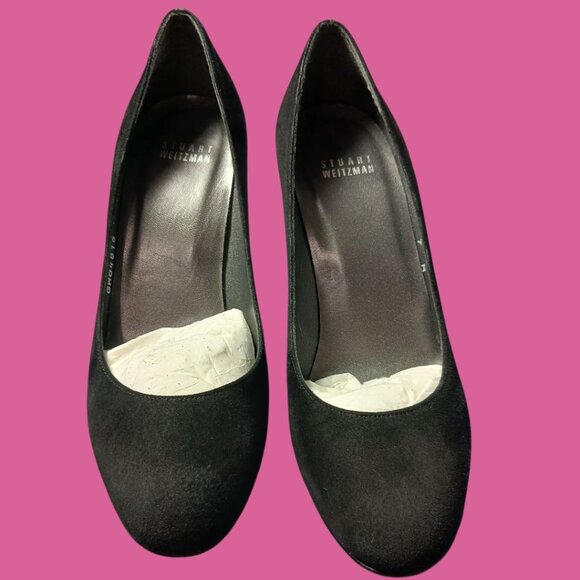Stuart Weitzman  Suede Cageswoon Heels Round Toe Classic Womens Pumps Black 7.0M - Picture 6 of 16